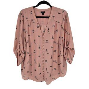 Torrid 2x Pink Paris Dream Harper Georgette button front pullover blouse
